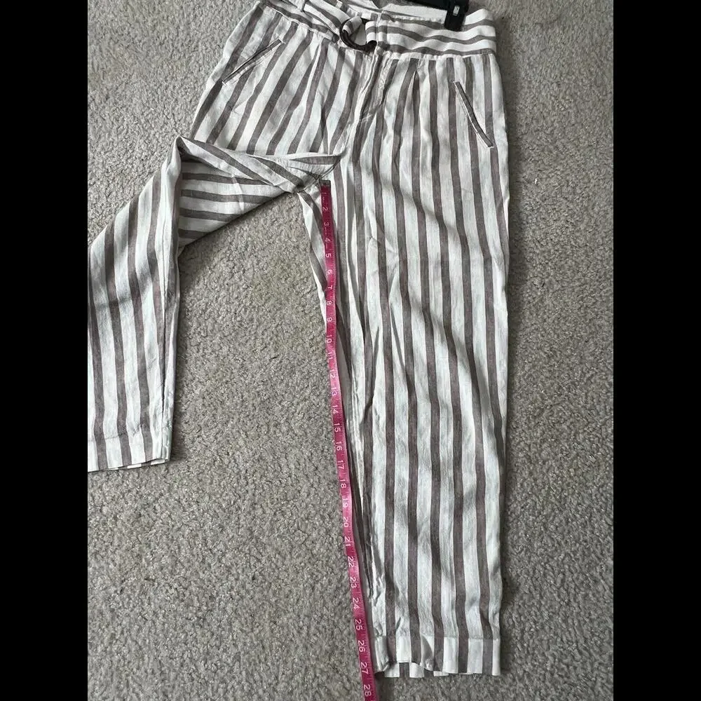 By‎ Anthropologie Oasis Brown Striped Linen Blend Ankle Pants Womens Size 8